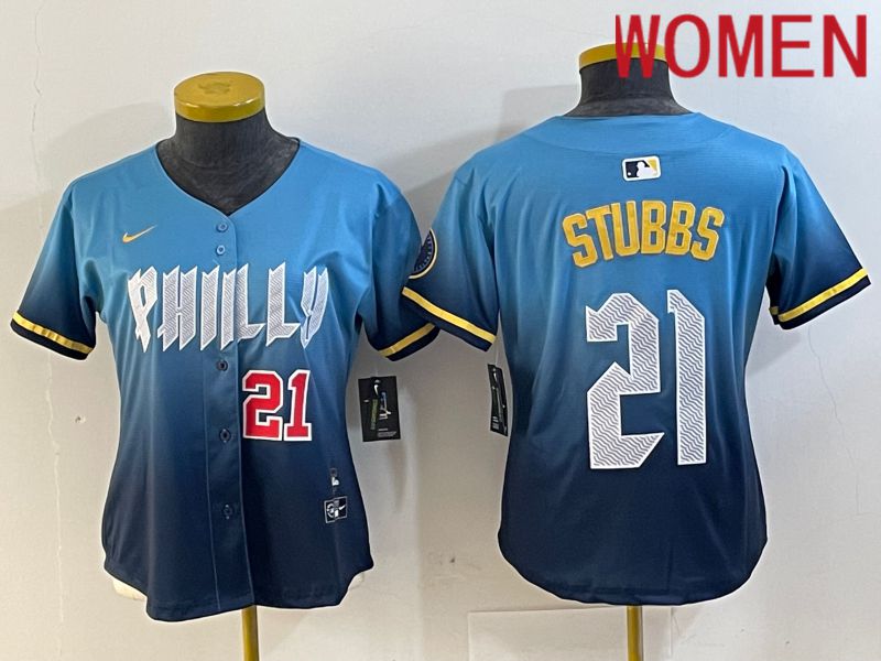 Women Philadelphia Phillies #21 Stubbs Blue City Edition 2024 Nike MLB Jersey style 3